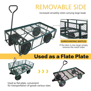 Heavy Duty 300kg 660lbs 10" Tire Removable Sides Mesh Steel Garden Trolley <b>Cart</b> Utility Wagon for Lawn Garden Yard Outdoor Tools - Product Image 4