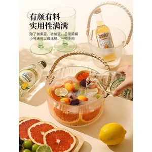 Corbeille à fruits en verre avec poignées en osier, style simple, pour le rangement des aliments, utilisation dans le salon - Product Image 2