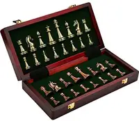 Juego de ajedrez internacional para niños y adultos, tablero de madera plegable y piezas estándar clásicas hechas a mano, juego de ajedrez de Metal