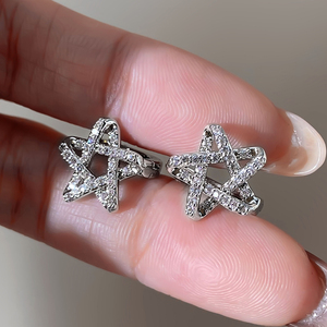 ต่างหูแฟชั่นสำหรับผู้หญิงต่างหูห่วงรูปดาวเพทายชุบทอง18K - Product Image 3