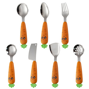 卡通萝卜设计PP手柄勺子叉刀餐具套装不锈钢儿童餐具套装 - Product Image 6