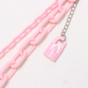 yueli Pink Double Layer Acrylic Waist Chain With <b>Padlock</b> Hip Hop Fashion Pants Chain Casual Style - Product Image 3
