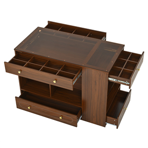 Wholesale Closet Island with 6 Drawers, <b>Walnut</b> Bedroom Wardrobe Armoire with Glass Top & Open <b>Shelves</b> for Jewelry Storage - Product Image 3