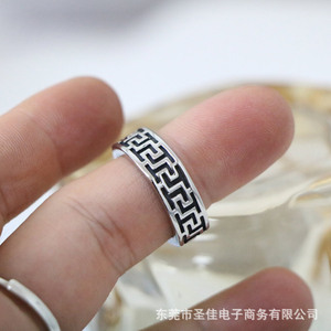 Bague en acier titane à motif de grande muraille pour hommes, design géométrique, bijoux pour l'index, cadeau SA604 - Product Image 2