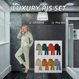 Pijama de Satén de Lujo Cómodo de Manga Larga para Mujer en Oferta, 21 Colores, Envío Rápido y Cierre de Cintura Elástica - Product Image 3