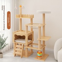 Arbre à chat en bois massif au design épuré avec lit et bureau pour chat, conception peu encombrante pour la maison, griffoir et jouets confortables de type capsule