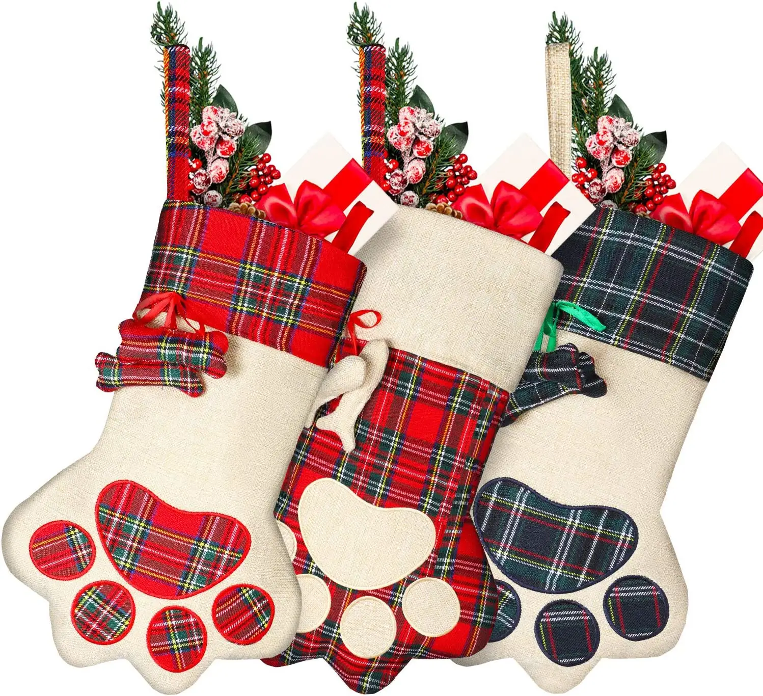yanyi most popular dog Paw Plaid christmas stocking for Christmas Decorations