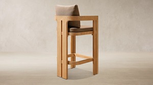 Tabouret de bar d'extérieur moderne en teck avec coussin et pieds coniques pour mobilier de jardin et de terrasse - Product Image 4