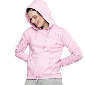 Sweat à capuche rose clair personnalisé pour femme, en polaire, avec poche kangourou, couleur rose bébé unie, avec logo personnalisé - Product Image 1