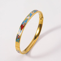 Acier inoxydable fin 18K or émail fleur en forme de fermoir à pression bracelets bracelets