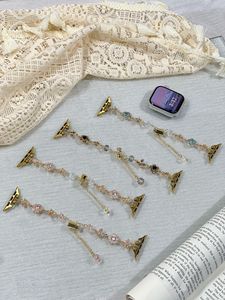 Correa de reloj con incrustaciones de cristal y flores elegantes para mujer, pulsera de repuesto con cadena delicada para reloj inteligente - Product Image 1