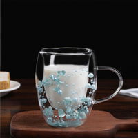 Tasse à café en verre à double paroi, résistante à la chaleur, durable, avec fleur séchée et perle, prix de gros abordable