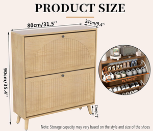 Meuble de rangement pour chaussures avec 2 tiroirs rabattables, organisateur de chaussures autoportant pour entrée, étagère à chaussures en bois dissimulée et fermée pour entrée - Product Image 4