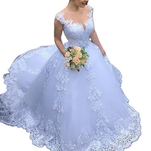 Thời Trang Mới Phong Cách Trắng Phụ Nữ Wedding Dresses Cổ Điển Trailing Bridal Gown Ngắn Tay Áo Ren Bóng Gown Vestido De Noiva Dệt Kim