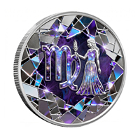 Moneda de desafío de cobre puro .999 de 1 onza con diseño geométrico facetado de Virgo, espejo, nebulosa galáctica y mapa de los signos del zodíaco completo