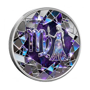 Moneta Commemorativa in Rame Puro .999 da 1oz, con Finitura a Specchio Sfaccettata Geometrica, Motivo Vergine, Nebulosa Galattica e Mappa Completa dei Segni Zodiacali - Product Image 1