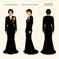 Robe noire à col en V et manches chauve-souris de style européen et américain pour femmes : une robe longue décontractée et ample en velours