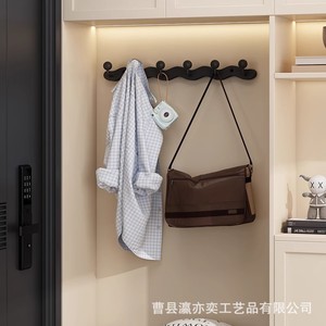 Perchero de pared de madera maciza con ganchos, colgador de pared para entrada, almacenamiento de ropa, diseño de múltiples ganchos - Product Image 4