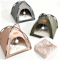 Lit pour animaux de compagnie pliable en forme de dôme, respirant toutes saisons, abri confortable pour chat avec coussin réversible pour chats et petits chiens