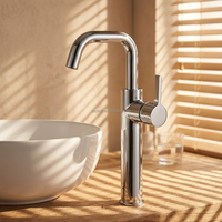 Meilleure Vente Robinet de Lavabo de Salle de Bain Monocommande à Col Long, Mitigeur Chaud, Montage sur Plateau, Monotrou, en Laiton Brossé Nickel Moderne