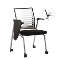Chaise de formation empilable à roulettes, dossier à fentes horizontales, siège rembourré en tissu, chaise de bureau mobile pour conférence
