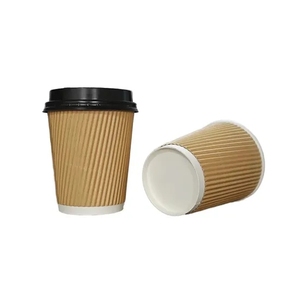 Gobelet à café jetable en papier kraft à double paroi, épaissi, anti-brûlure, design ondulé, recyclable, pour boissons chaudes et thé au lait - Product Image 2