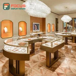 Vitrine de luxe en verre pour bijoux, avec éclairage LED en bois et métal, présentoir haut de gamme pour boutique de détail, stand d'exposition intérieur - Product Image 1