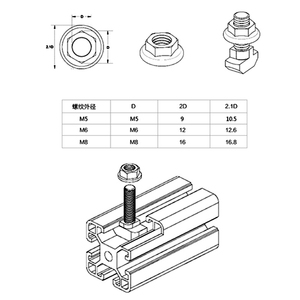 Oemm5 M6 M8 Stainless Steel Hexagon Flange Nuts <strong>T</strong>-slot Drop-in Stud Screw <strong>Bolt</strong> <strong>T</strong>-type Nuts Fastener For Aluminum Alloy 2020 3030 - Product Image 3