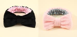 عصابة رأس لطيفة من طبقتين من قماش الفانيلا المخملي والساتان للنساء باللون الوردي لغسل الوجه وتطبيق قناع الوجه والمكياج - Product Image 6