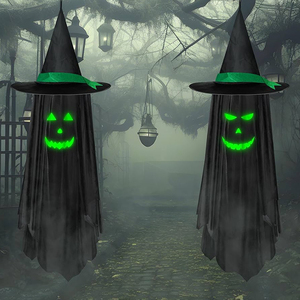 Decorazione di Halloween: Cappello da Mago Luminoso, Pendente Fantasma Luminoso, Tessuto con Volto di Fantasma per Decorazioni di Porte d'Ingresso, Cortili e Feste - Product Image 1