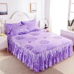 Yatak etek seti çift katmanlı yatak örtüsü çiçek baskılı yatak çarşafı çift taraflı yatak etek çarşaf