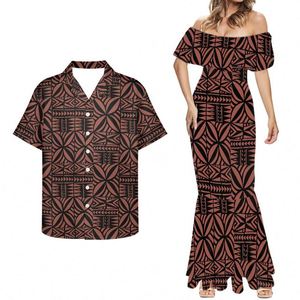 Pareja ropa amante polinesio Tribal samoano Tongan tatuajes Fijian Tapa estampado Floral diseño personalizado cócteles vestidos 2022 mujeres - Product Image 3