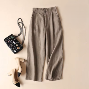 Style japonais femmes 100% pantalons en lin pur pantalons amples <span class=keywords><strong>avec</strong></span> poches décontracté Style simple <span class=keywords><strong>pantalon</strong></span> doux et confortable - Product Image 5