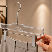 Cintres à pantalons en acrylique transparent de qualité supérieure, clips métalliques réglables, écologiques, gain de place pour les magasins de détail et la maison