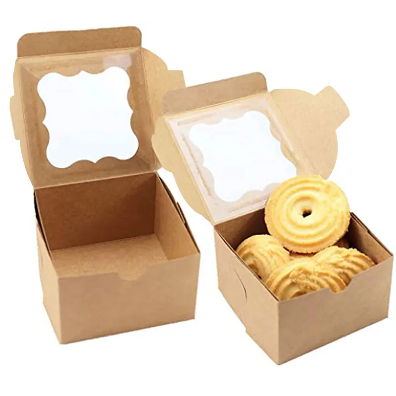 Good Quality Custom mini cupcake box Eco Friendly kraft paper cake food box Bakery Food cake boxes in bulk with Window