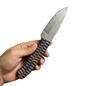 Couteau à lame fixe Drop Point en acier Damas avec manche rose pour le camping, la survie, la chasse, le bricolage et les activités de plein air - Product Image 1