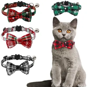 <span class=keywords><strong>Collar</strong></span> de gato de terciopelo navideño con pajarita campana ajustable de 7-12 pulgadas para gatitos gatos adultos para niño niña suministros para mascotas para perros - Product Image 1