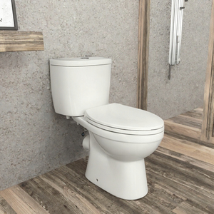 Inodoro de dos piezas blanco de cerámica con doble descarga, montaje en suelo, sifón en P, taza alargada para baño - Product Image 2