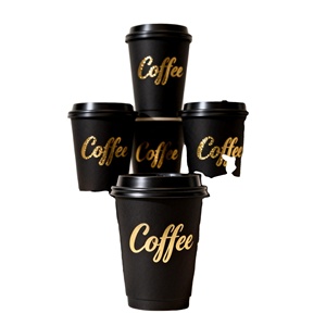 Wholesale Luxury <b>Disposable</b> Custom logo 8/12/14/16 oz Black Hot Coffee Double Wall Paper <b>Cups</b> with Lids - Product Image 1