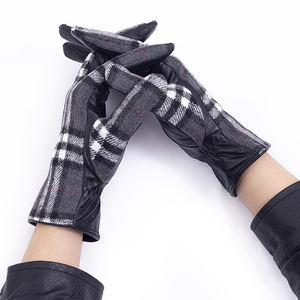 Vente chaude femmes mode cuir de mouton et tissu à carreaux mitaines gants <span class=keywords><strong>chaud</strong></span> <span class=keywords><strong>Ultra</strong></span>-doux doublure broderie gants élastiques - Product Image 4