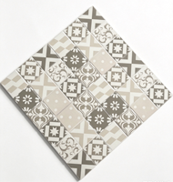 Azulejos de Cerámica Antideslizantes Estilo Francés 400x400mm, Diseño Vintage de Mosaico para Baño, Patrón Geométrico Retro en Gris y Blanco