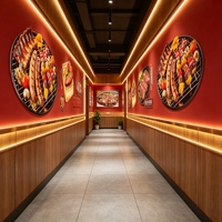 Papier peint mural coréen pour restaurant de barbecue, papier peint pour restaurant de bœuf rôti, fond mural pour aliments grillés pour restaurant commercial, hôtel et magasin alimentaire