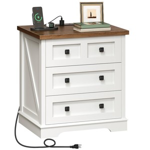 <span class=keywords><strong>Table</strong></span> de chevet de ferme blanche à 3 tiroirs, grande <span class=keywords><strong>table</strong></span> d'appoint avec station de charge, <span class=keywords><strong>table</strong></span> de chevet en bois avec dessus en noyer - Product Image 3