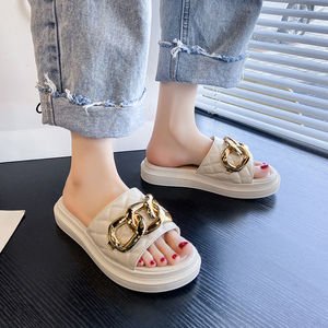 Rắn colorclinen bán fashiosimplecasual Phụ nữ dép hở ngón Slip-On Wedge phụ nữ Giày chuỗi Phụ nữ dép Vàng PVC vải - Product Image 3