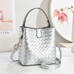 Women's new fashionable high-end PU waterproof shoulder bag woven bucket bag - Product Image 2