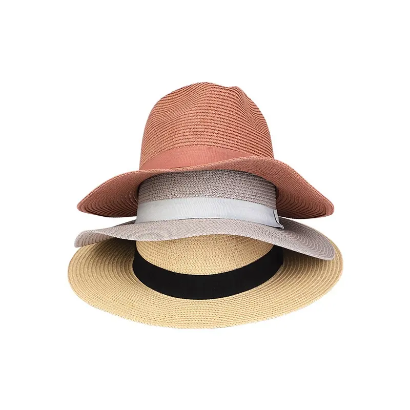 Sombreros de paja Fedora Beach Sun Hat Wide Floppy Brim Straw Panama Roll Up Hat