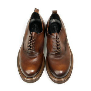 Chaussures en cuir pour hommes, bout rond, marron foncé, en cuir véritable, faites à la main, style vintage, semelle épaisse, plateforme, décontractées, style britannique, robustes - Product Image 2