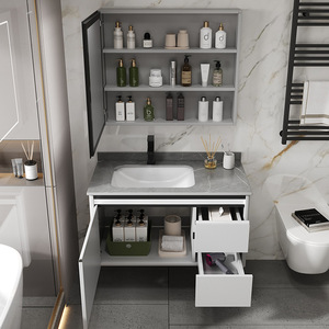 Luxurious European Modern Minimalist PVC Bathroom Vanity Smart <b>Mirror</b> Cabinet Wall-Mounted Ceramic Basin Combo Eco-Friendly - Product Image 3