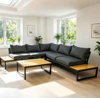 Ensemble de canapé d'extérieur en forme de L, 3 pièces, pour meubles de patio, avec structure en métal robuste