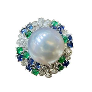 Wenchi High-End Natural Pearl Ring 14-15mm Round Strong Light <b>Enchanting</b> Blue-Green Color Scheme Model 24646 China - Product Image 5